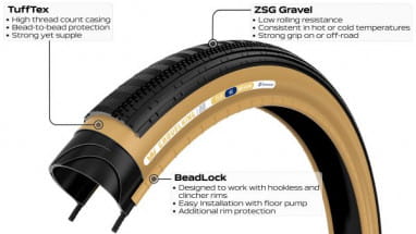 Gravelking Semi Slick 28", folding tire TLR - black/brown