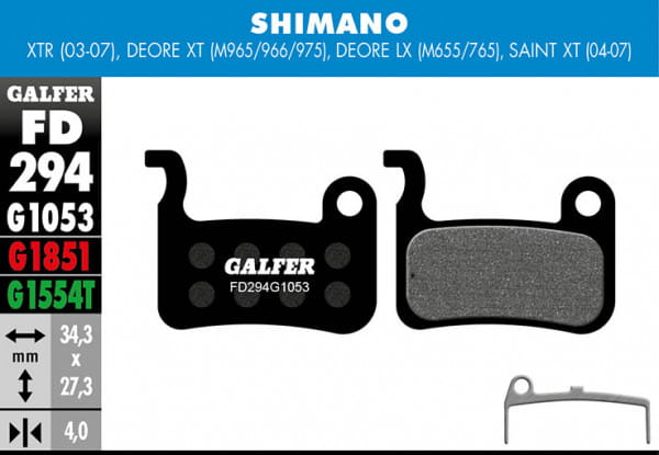 Pattino freno standard - Shimano Deore XT BR-M965/966/975, Deore LX BR-M655/765/775, Saint XT (04-07),