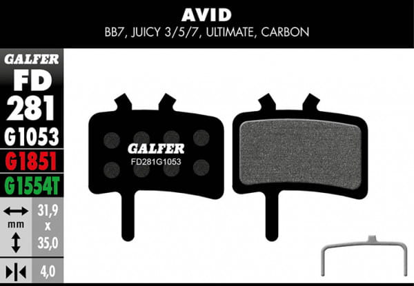 Patin de frein standard - Avid BB7, Juicy 3/5/7/Ultimate/Carbon