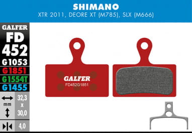 Plaquette de frein avancée - Shimano XTR 2011 BR-M985, Deore XT BR-M785, SLX M666