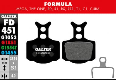 Plaquette de frein standard - Formula Mega, The One, R0, R1, RX, RR1, T1, C1