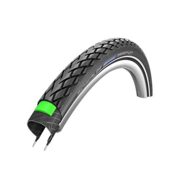 Marathon clincher tire - 26x1.25 inch - GreenGuard - reflective stripes - black
