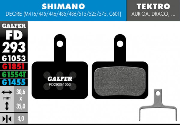Standard brake pad - Shimano Deore BR-M4146/445/446/485/486/515/525/575, BR-C601