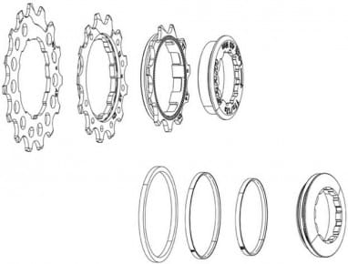 Kassettenritzel-Ring Set PG-1210/1230, 11-13-15 Zähne inkl. Lockring