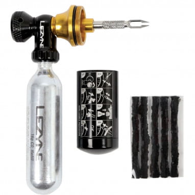 Kit de reparación Tubeless CO2 Blaster incl. 2 cartuchos - Negro/Oro