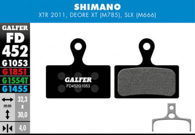 Pattino freno standard - Shimano XTR 2011 BR-M985, Deore XT BR-M785, SLX M666